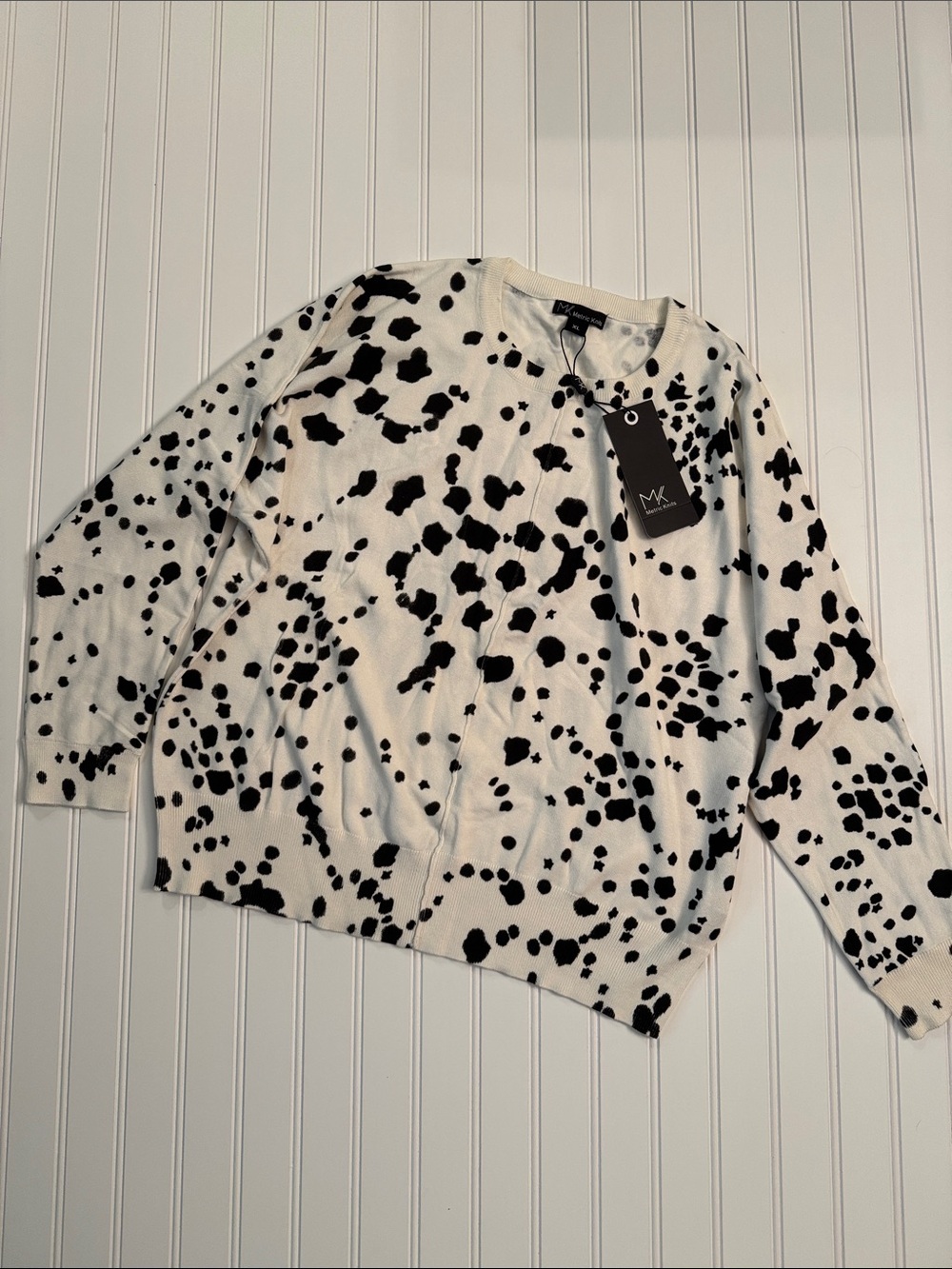 NWT Metric Knits Ivory Black Animal Print Crewneck Sweater XL